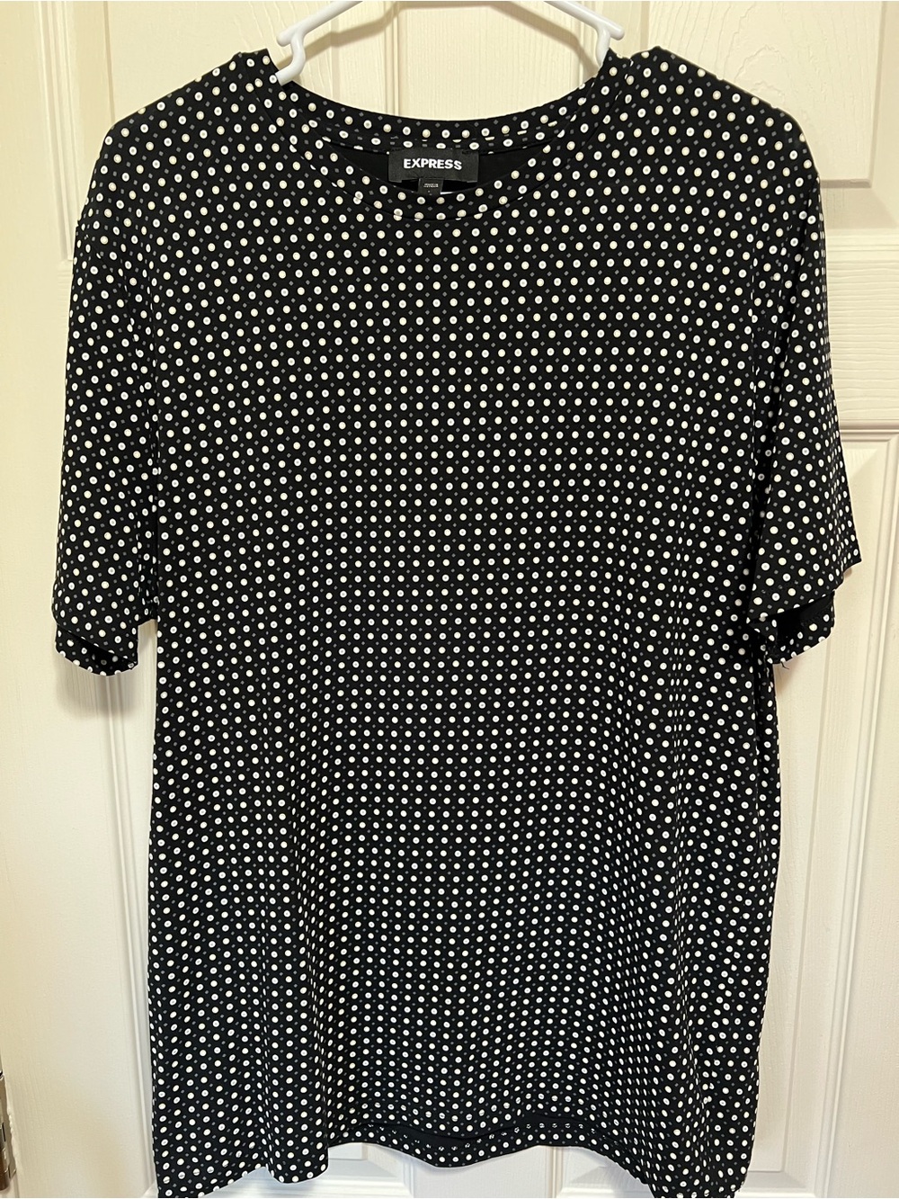 Express Black Short Sleeve Tee with White Polka Dots